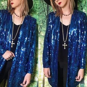 Glam Rock Peacock Blue Sequin Blazer Jacket